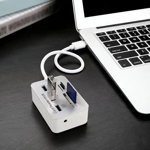7 in1 3 Ports USB Type C 3.0 HUB+4 Ports Expander SD TF MS, M2 MMC Memory Card Reader Adapter for U Disk PC Laptop Mouse, White in Kuwait