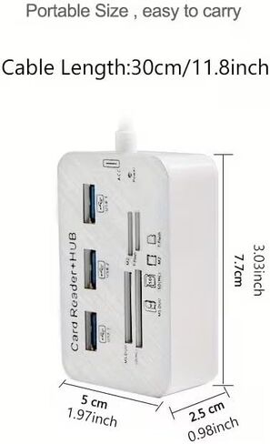 7 in1 3 Ports USB Type C 3.0 HUB+4 Ports Expander SD TF MS, M2 MMC Memory Card Reader Adapter for U Disk PC Laptop Mouse, White in Kuwait