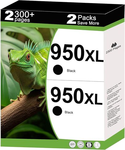 خراطيش حبر 950XL بديلة لـ HP 950 XL متوافقة مع HP950 HP950XL تعمل مع OfficeJet Pro 8600، 8610، 8615، 8620، 8625، 8630، 8640 8660 8100 8110 مع شريحة V19.1.1 (عبوتان، أسود) in Kuwait