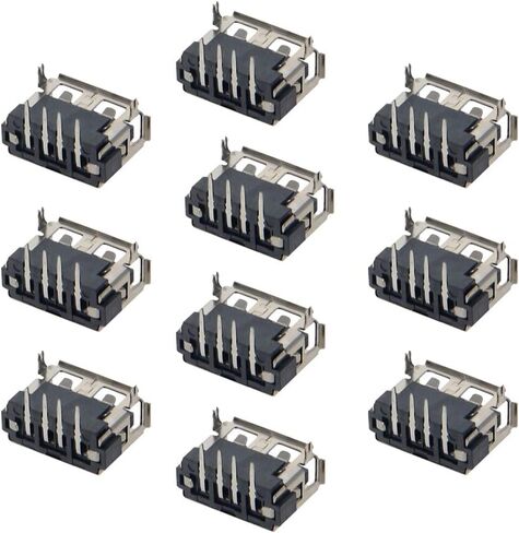 PCB USB Connector Type A Female Jack 4 Pin Short Body Front Insert 10mm 90 Degree Curled Edge 10Pcs,WuJuntool in Kuwait
