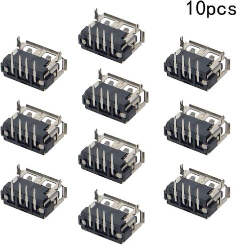PCB USB Connector Type A Female Jack 4 Pin Short Body Front Insert 10mm 90 Degree Curled Edge 10Pcs,WuJuntool in Kuwait