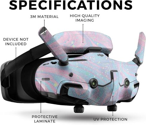 غلاف لامع لامع للطائرة بدون طيار متوافق مع DJI Goggles 3 - Cotton Candy Swirl - غطاء لاصق واقٍ من الفينيل الفاخر - سهل الاستخدام | صُنع في الولايات المتحدة الأمريكية بواسطة MightySkins in Kuwait