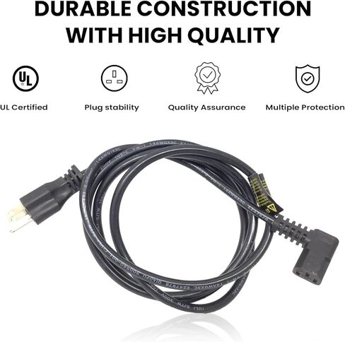 سلك طاقة بزاوية قائمة بطول 10 أقدام - كابل طاقة تيار متردد 16AWG عالي التحمل، مقاوم للحرارة ومرن - جهاز مشي بيضاوي الشكل، بديل لمعدات اللياقة البدنية in Kuwait