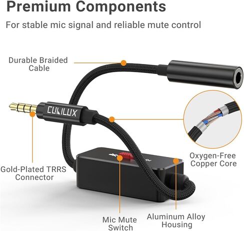 Cubilux 3.5mm TRRS Microphone Mute Switch Adapter, CTIA Inline Slide (Male to Female), Mic Signal Only (Not for Headphones/Audio), for TRRS Lavalier Mic, Smartphone/Laptop/PC in Kuwait