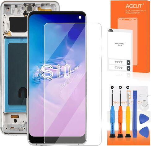INCELL لهاتف Samsung Galaxy S10 استبدال شاشة Samsung S10 LCD SM-G973F G973U G973W LCD محول رقمي يعمل باللمس جزء إصلاح تجميع فضي مع إطار (بدون بصمة) in Kuwait