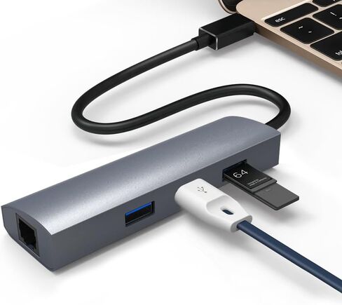 موزع USB C إلى 3 منافذ USB 3.0 مع محول جيجابت إيثرنت، وجسم من الألومنيوم لأجهزة USB من النوع C، بما في ذلك MacBook الجديد وChromeBook Pixel والمزيد in Kuwait
