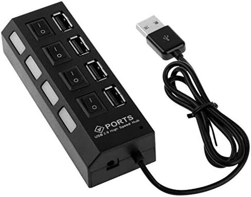 موزع USB 4 منافذ 2.0 USB عالي السرعة 480 ميجابت في الثانية مع مفتاح تشغيل/إيقاف، 4 مصابيح LED (أسود) in Kuwait
