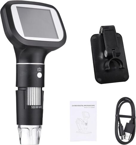Fabater Digital Microscope, 50X-1600X Magnification 2.4-Inch Color Display 8 Adjustable LED Lights Handheld Microscope, Portable with Stand for Kids Education Science in Kuwait