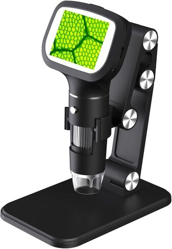 Fabater Digital Microscope, 50X-1600X Magnification 2.4-Inch Color Display 8 Adjustable LED Lights Handheld Microscope, Portable with Stand for Kids Education Science in Kuwait