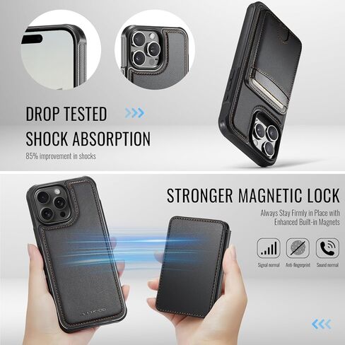 حافظة محفظة 2 في 1 لهاتف iPhone 13 Pro Max 6.7 بوصة، غطاء جلدي قابل للإزالة متوافق مع MagSafe وRFID Blocking، 6 فتحات للبطاقات، أسود in Kuwait