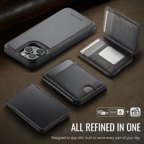 حافظة محفظة 2 في 1 لهاتف iPhone 13 Pro Max 6.7 بوصة، غطاء جلدي قابل للإزالة متوافق مع MagSafe وRFID Blocking، 6 فتحات للبطاقات، أسود in Kuwait