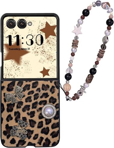 Cute Case for Samsung Z Flip 7 with Lanyard, Leopard Pattern Design Galaxy Z Flip 7 Phone Case for Women Girls, Stylish Slim Shockproof PU Leather Case for Samsung Galaxy Z Flip 7(2025) in Kuwait