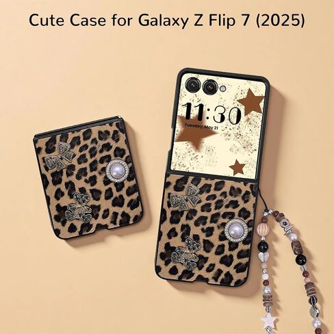 Cute Case for Samsung Z Flip 7 with Lanyard, Leopard Pattern Design Galaxy Z Flip 7 Phone Case for Women Girls, Stylish Slim Shockproof PU Leather Case for Samsung Galaxy Z Flip 7(2025) in Kuwait
