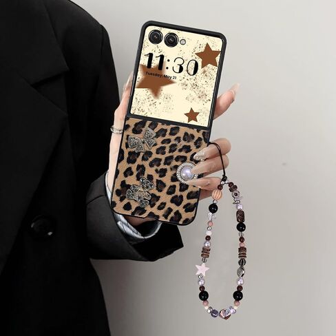 Cute Case for Samsung Z Flip 7 with Lanyard, Leopard Pattern Design Galaxy Z Flip 7 Phone Case for Women Girls, Stylish Slim Shockproof PU Leather Case for Samsung Galaxy Z Flip 7(2025) in Kuwait