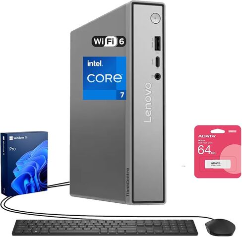 كمبيوتر مكتبي صغير الحجم Lenovo ThinkCentre 50q Business، Intel Core 7 240H، ذاكرة وصول عشوائي 32 جيجابايت، 1 تيرابايت SSD، DP، HDMI، يدعم 3 شاشات 4K، نوع C، لوحة مفاتيح وماوس سلكية، Wi-Fi 6، Win 11 Pro، حزمة محرك أقراص فلاش سعة 64 جيجابايت in Kuwait