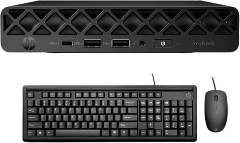 كمبيوتر HP ProDesk 4 Mini G1i AI Business Mini (Intel Ultra 5-235T 14-Core، 32GB DDR5، 256GB SSD، Intel Graphics، WiFi 6E، Bluetooth 5.3، RJ-45، منفذ عرض مزدوج + HDMI 2.1، Win 11 Pro) in Kuwait