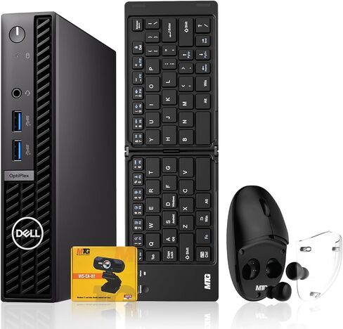 كمبيوتر Dell Optiplex Tiny Mini، Intel i5، ذاكرة الوصول العشوائي 16 جيجابايت، 512 جيجابايت SSD + 500 جيجابايت HDD، لوحة مفاتيح/ماوس لاسلكية قابلة للطي مع سماعات أذن مدمجة، كاميرا ويب، USB WiFi وBT، Win 11 (متجدد) in Kuwait