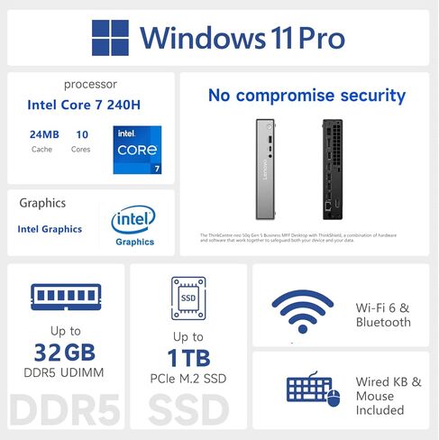 Lenovo ThinkCentre 50q Business Mini Desktop, Intel Core 7 240H, 32GB RAM, 1TB SSD, DP, HDMI, Support 3-Monitor 4K, Type-C, Wired KB & Mouse, Wi-Fi 6, Win 11 Pro, 64GB Flash Drive Bundle in Saudi Arabia