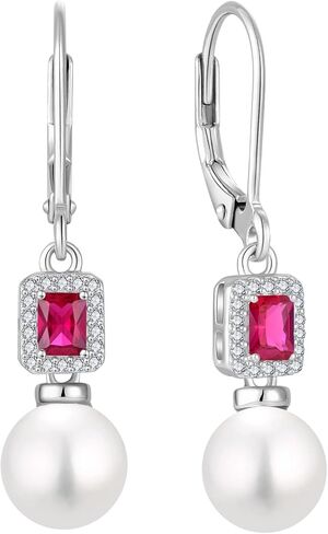 Pearl Drop Earrings Dangling 925 Sterling Silver Emerald Cut Leverback Earrings Birthstone Jewelry for Women in Saudi Arabia