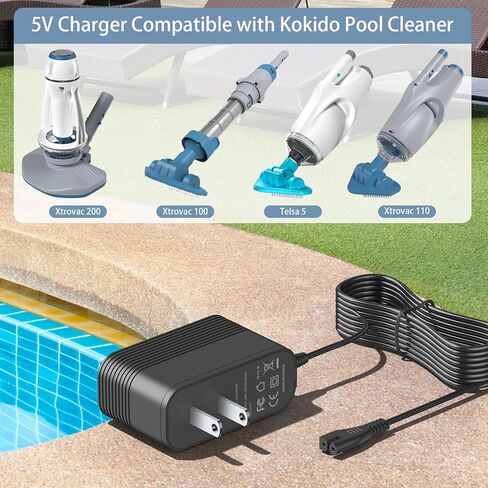 شاحن 5 فولت لمحول طاقة مكنسة Kokido المحمول باليد متوافق مع Kokido Xtrovac 100 110 200 Telsa 5 مكنسة حمام السباحة اللاسلكية القابلة لإعادة الشحن in Kuwait