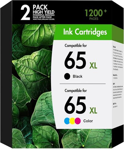 خراطيش حبر 65XL 65 بديلة لحبر HP 65XL Ink Work for Officejet Envy 5055 DeskJet 3755 3700 3772 2600 3752 Envy 5000 5052 5070 Printer (1 أسود، 1 ثلاثي الألوان) in Kuwait