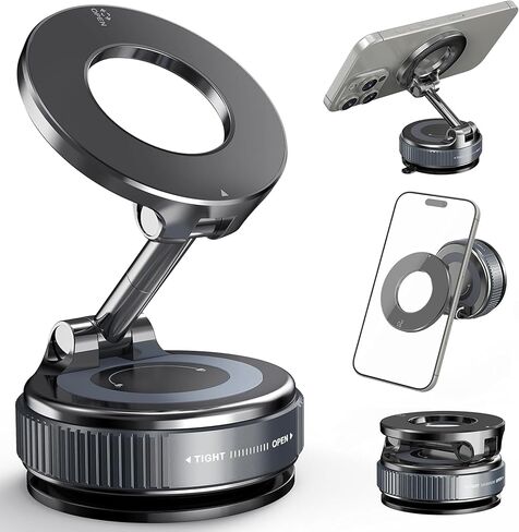 Magnetic Car Phone Mount with 96 LBS Strong Suction Cup - 360° Adjustable Twist-Lock Vacuum Holder - Car Magsafe Phone Mount Compatible for iPhone, Samsung, LG - Universal Hands Free Smartphone Holder in Kuwait