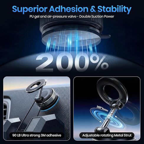 Magnetic Car Phone Mount with 96 LBS Strong Suction Cup - 360° Adjustable Twist-Lock Vacuum Holder - Car Magsafe Phone Mount Compatible for iPhone, Samsung, LG - Universal Hands Free Smartphone Holder in Kuwait