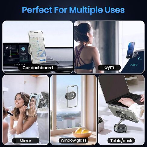 Magnetic Car Phone Mount with 96 LBS Strong Suction Cup - 360° Adjustable Twist-Lock Vacuum Holder - Car Magsafe Phone Mount Compatible for iPhone, Samsung, LG - Universal Hands Free Smartphone Holder in Kuwait