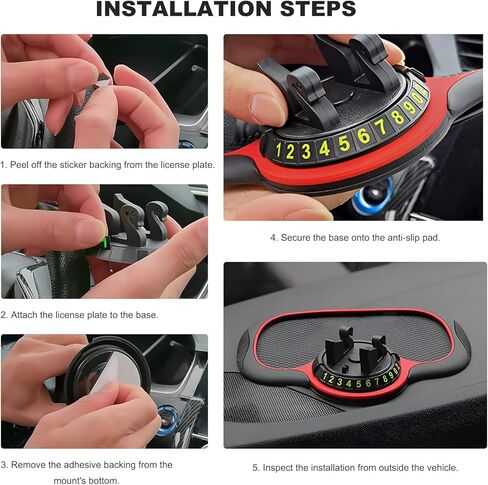 Car Anti-Slip Mat Phone Holder, 360° Rotating Phone Holder Auto Anti-Skid Pad with Temporary Parking Number, Multifunctional Car Dashboard Mat for Phones Keys Gadgets in Kuwait