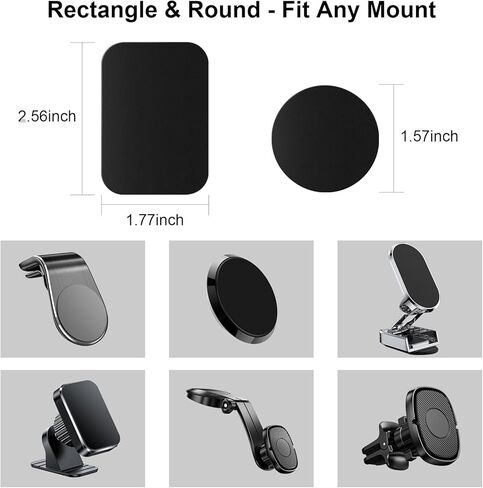 Universal Metal Plate for Magnetic Car Phone Holder Mount, Ultra Thin Metal Plates for Phone Magnet, Adhesive Sheet Metal 12 Pack for Back of Phone Case, 6 Rectangle & 6 Round, Black in Kuwait