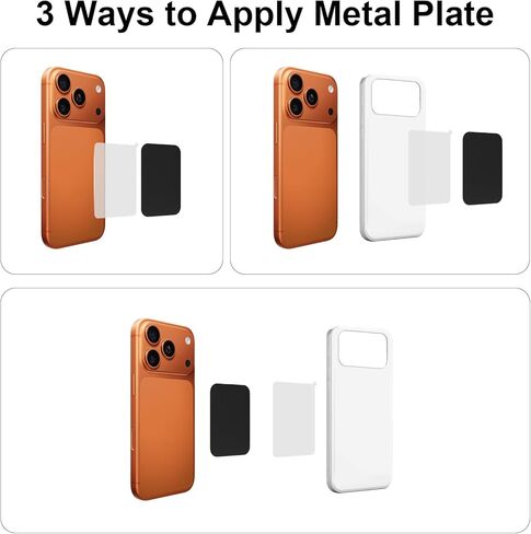 Universal Metal Plate for Magnetic Car Phone Holder Mount, Ultra Thin Metal Plates for Phone Magnet, Adhesive Sheet Metal 12 Pack for Back of Phone Case, 6 Rectangle & 6 Round, Black in Kuwait