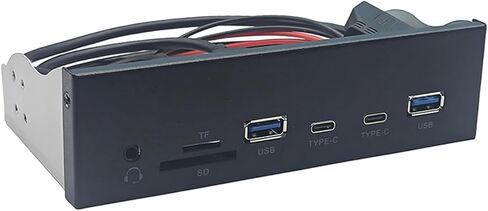 لوحة USB3.2 Gen1 مقاس 5.25 بوصة للحافظة مع فتحة USB3.0 مزدوجة من النوع C وفتحة قارئ بطاقات لسطح المكتب مقاس 5.25 بوصة ملحقات علبة الكمبيوتر in Kuwait
