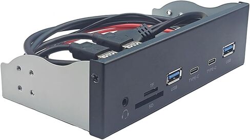 لوحة USB3.2 Gen1 مقاس 5.25 بوصة للحافظة مع فتحة USB3.0 مزدوجة من النوع C وفتحة قارئ بطاقات لسطح المكتب مقاس 5.25 بوصة ملحقات علبة الكمبيوتر in Kuwait