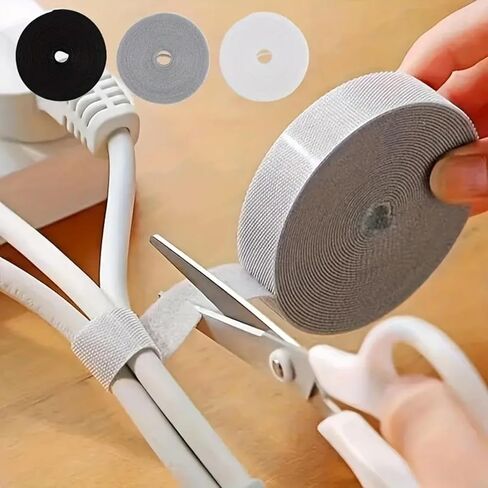 3 Rolls Adjustable Hook and Loop Cable Ties, Reusable Wire Management Straps for Cable Organizer, Black White Gray in Kuwait
