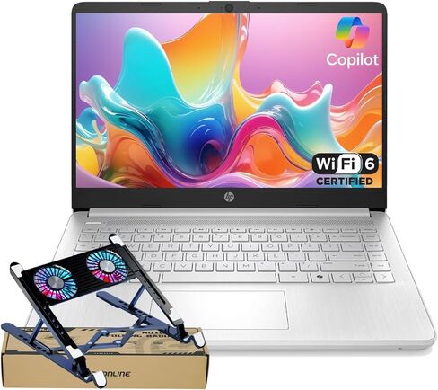 HP dq6012dx 14" Laptop, Intel N150 Processor (Up to 3.6GHz), 4GB RAM, 128GB eMMC Storage, 14-inch Micro-Edge Display, Wi-Fi 6, Webcam, HDMI, Windows 11 Home in S Mode, Blue, Bundle PCO Cooler (Blue) in Kuwait