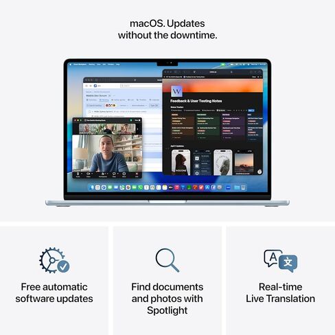 كمبيوتر محمول Apple MacBook Air مقاس 15 بوصة مزود بشريحة M5: شاشة Liquid Retina مقاس 15.3 بوصة وذاكرة موحدة سعة 24 جيجابايت ومحرك أقراص SSD سعة 512 جيجابايت وذاكرة منتصف الليل in Kuwait