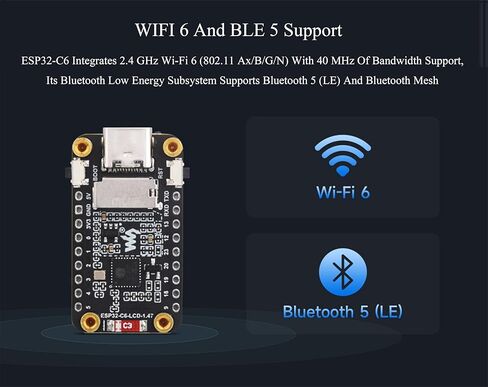 (قطعتان) لوحة تطوير العرض ESP32-C6 مقاس 1.47 بوصة، 172 × 320، لون 262 ألف، معالج أحادي النواة تردد تشغيل 160 ميجا هرتز، مع RGB LED ملون، ESP32 مع شاشة تدعم Wi-Fi 6 وBLE in Kuwait