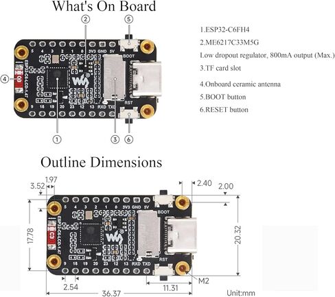 (قطعتان) لوحة تطوير العرض ESP32-C6 مقاس 1.47 بوصة، 172 × 320، لون 262 ألف، معالج أحادي النواة تردد تشغيل 160 ميجا هرتز، مع RGB LED ملون، ESP32 مع شاشة تدعم Wi-Fi 6 وBLE in Kuwait