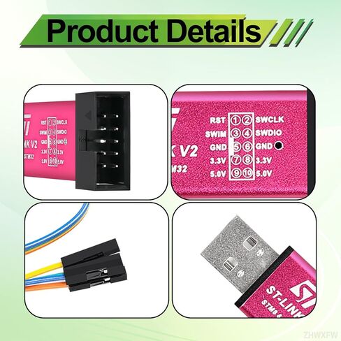 أداة تنزيل مبرمج محاكي ST-Link V2 مع كابل جهد مزدوج 3.3 فولت 5 فولت STM8 STM32 ST Link V2 للتطوير المضمن in Kuwait