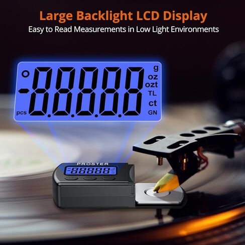 Proster 5g/0.01g Turntable Stylus Force Tracking Scale Phono Turntable Cartridge Pressure Gauge Tone Arm Scale Record Stylus Alignment with LCD Backlight for Tonearm Phono Cartridge in Saudi Arabia