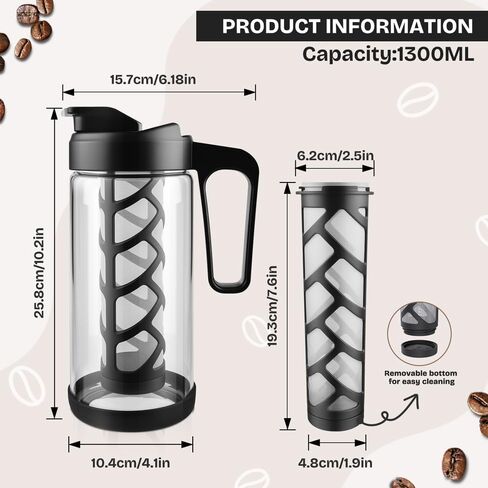 wedrink Cold Brew Coffee Maker, Glass Iced Coffee Maker Leak Proof Traitan Iced Tea Coffee Pitcher(44oz,1.3L) in Saudi Arabia