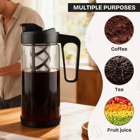wedrink Cold Brew Coffee Maker, Glass Iced Coffee Maker Leak Proof Traitan Iced Tea Coffee Pitcher(44oz,1.3L) in Saudi Arabia