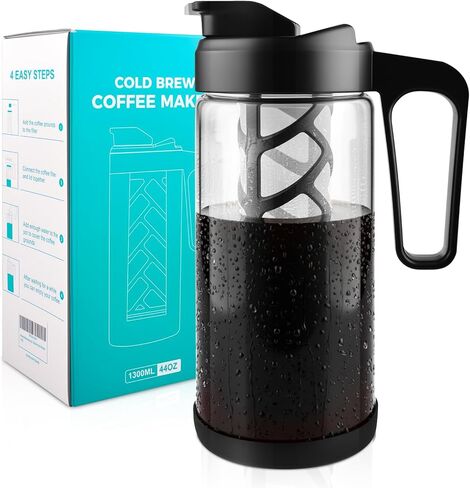 wedrink Cold Brew Coffee Maker, Glass Iced Coffee Maker Leak Proof Traitan Iced Tea Coffee Pitcher(44oz,1.3L) in Saudi Arabia