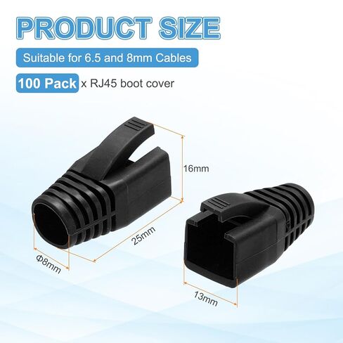MECCANIXITY 100 حزمة غطاء حذاء كابل موصل، Cat6A Cat7/7A إيثرنت كابل شبكة التمهيد، قطر الفتحة 8 مم (أسود) in Kuwait