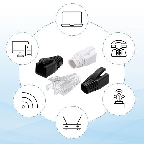 MECCANIXITY 100 حزمة غطاء حذاء كابل موصل، Cat6A Cat7/7A إيثرنت كابل شبكة التمهيد، قطر الفتحة 8 مم (أسود) in Kuwait