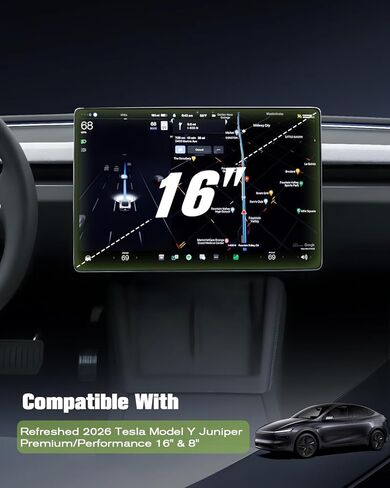 (2 حزمة) QHD 16 بوصة من الزجاج المقسى 2026 Tesla Model Y 16 بوصة واقي شاشة موديل Y 16 بوصة واقي لشاشة اللمس المتميزة/الأداء المحدث وغطاء شاشة خلفي 8 بوصات Tesla 2026 Model Y الملحقات in Kuwait