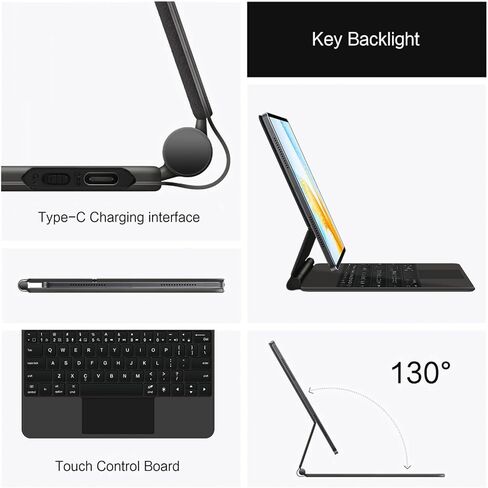 حافظة لوحة المفاتيح السحرية لجهاز Honor Pad GT Pro (12.3 بوصة) ROD2-W69 حافظة لوحة مفاتيح بإضاءة خلفية لاسلكية باللغة الإنجليزية مع لوحة تتبع عائمة ناتئ حامل لوحة تتبع متعددة اللمس لـ Honor GT Pro (أسود) in Kuwait
