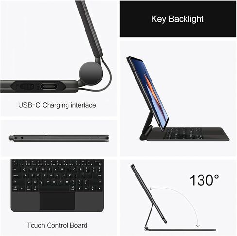 حافظة لوحة المفاتيح السحرية لهاتف Huawei MateBooke E مقاس 12.6 بوصة موديل 2022: DRC-W58 حافظة لوحة مفاتيح بإضاءة خلفية بمفتاح إنجليزي مع لوحة تتبع عائمة وحامل ناتئ متعدد اللمس (أسود) in Kuwait