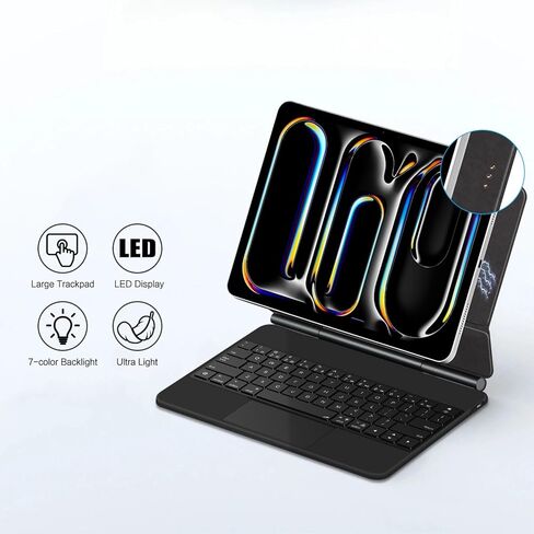 حافظة لوحة مفاتيح سحرية ذات اتصال مادي لجهاز iPad Air 13(M3 2025/M2 2024) وiPad Pro 12.9(6th/5th/4th/3rd Gen) لوحة مفاتيح بإضاءة خلفية مغناطيسية متعددة اللمس لجهاز iPad Pro 13 بوصة 2024 (M4) (أسود) in Kuwait