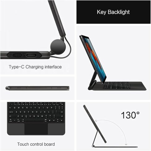 Magic Keyboard Case for Samsung Galaxy Tab S9 FE+ Plus 12.4inch SM-X610/SM-X616B English Wireless Keyboard Case with Trackpad Floating Cantilever Stand Multi-Touch Trackpad(Black) (Standard Touchpad) in Kuwait